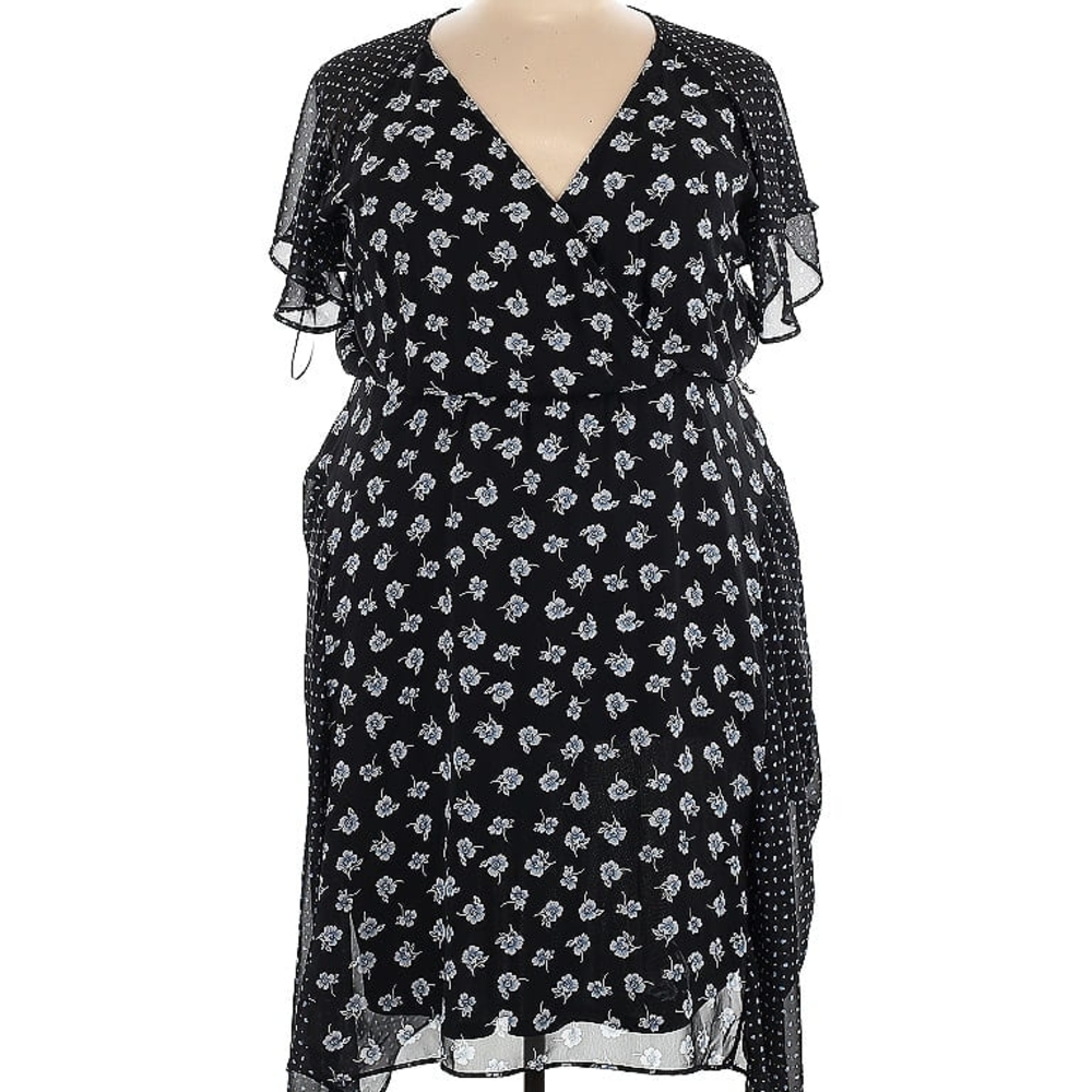Black Floral V-Neck Flutter Sleeve Dress